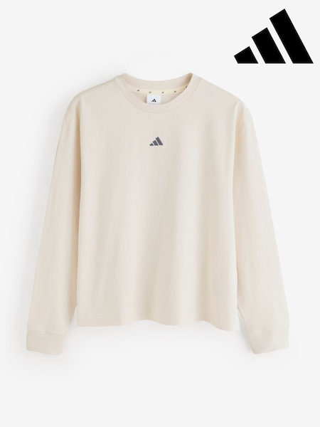 Cream - Adidas 3-stripes Studio Graphic Oversize Long Sleeve Top