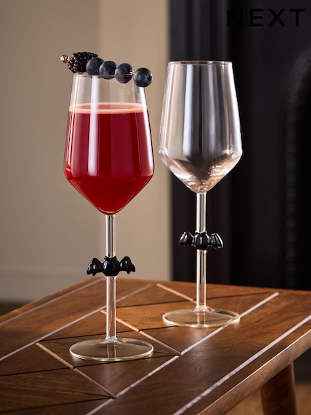 Set Of 2 Bat Stem Wine Glasses
