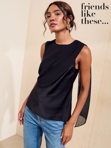 Black - Friends Like These Sleeveless Drape Detail Blouse