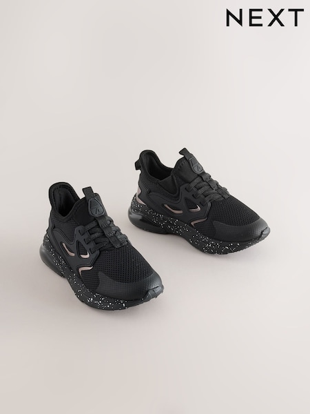 Black/Silver - Elastic Lace Trainers