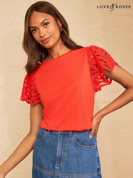 Narandžasti - Love & Roses Broderie Short Sleeve T-shirt