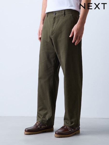 Khaki Green - Relaxed Fit 100% Cotton Chino Trousers