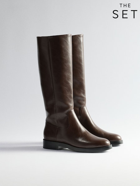 Brown - The Set Knee High Clean Rider Boots