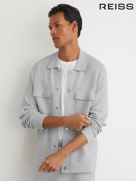 אפור רך - Regular Reiss Plaistow R-flex Knitted Press-stud Overshirt