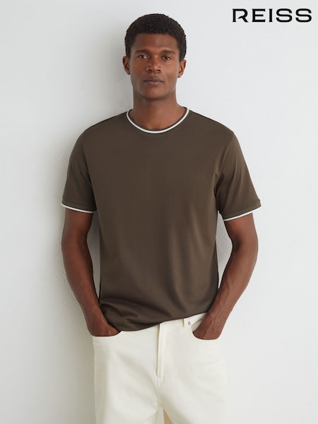 Taupe Brown - Regular Reiss Ainsley Air-water Cotton Tipped Tailored-fit T-shirt