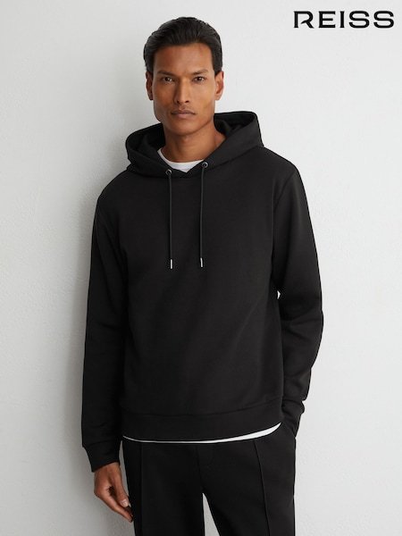 Black - Regular Reiss Dane Premium Interlock Hoodie