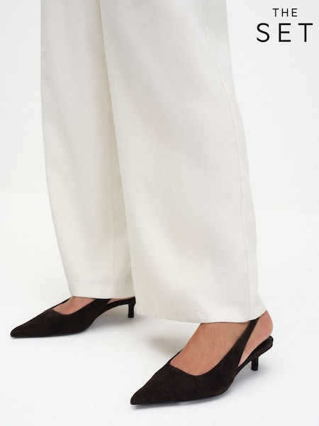 Chocolate Brown Suede - The Set Premium Slingback Kitten Heels