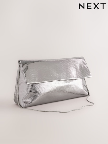 Silver - Oversized Slouchy Clutch Bag