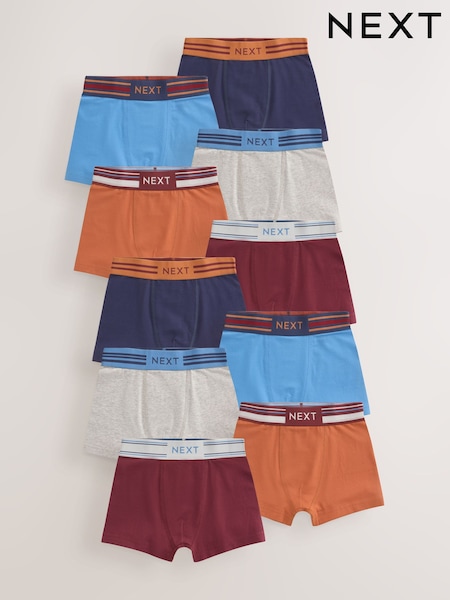 Burgundy/ Blue/ Orange - Soft Waistband Trunks 10 Pack (2-16yrs)