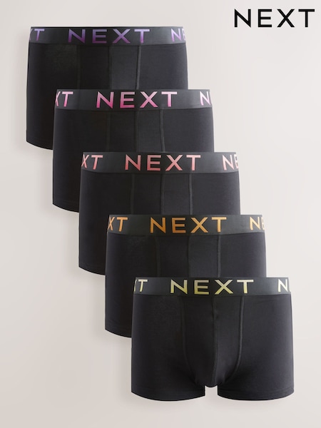 Black Pink Infill Text Waistband - Regular Hipster Cotton Rich Boxers 5 Pack