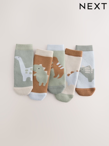 Coloris neutre imprimé dinosaure - Chaussettes confortables en coton éponge riche 5 Lot