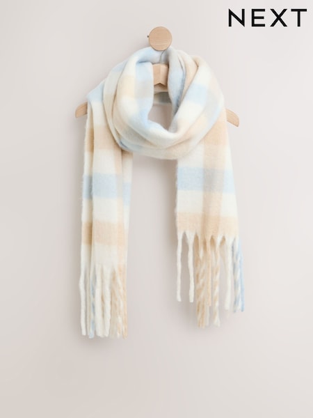 Camel/Blue Checked - Heavyweight Blanket Scarf
