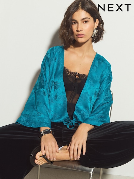 Teal Blue - Tie Front Lightweight Jacket
