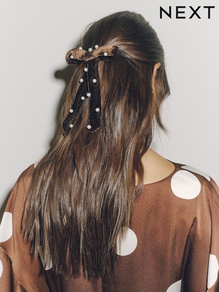 Chocolate Brown Pearl - Velvet Bow