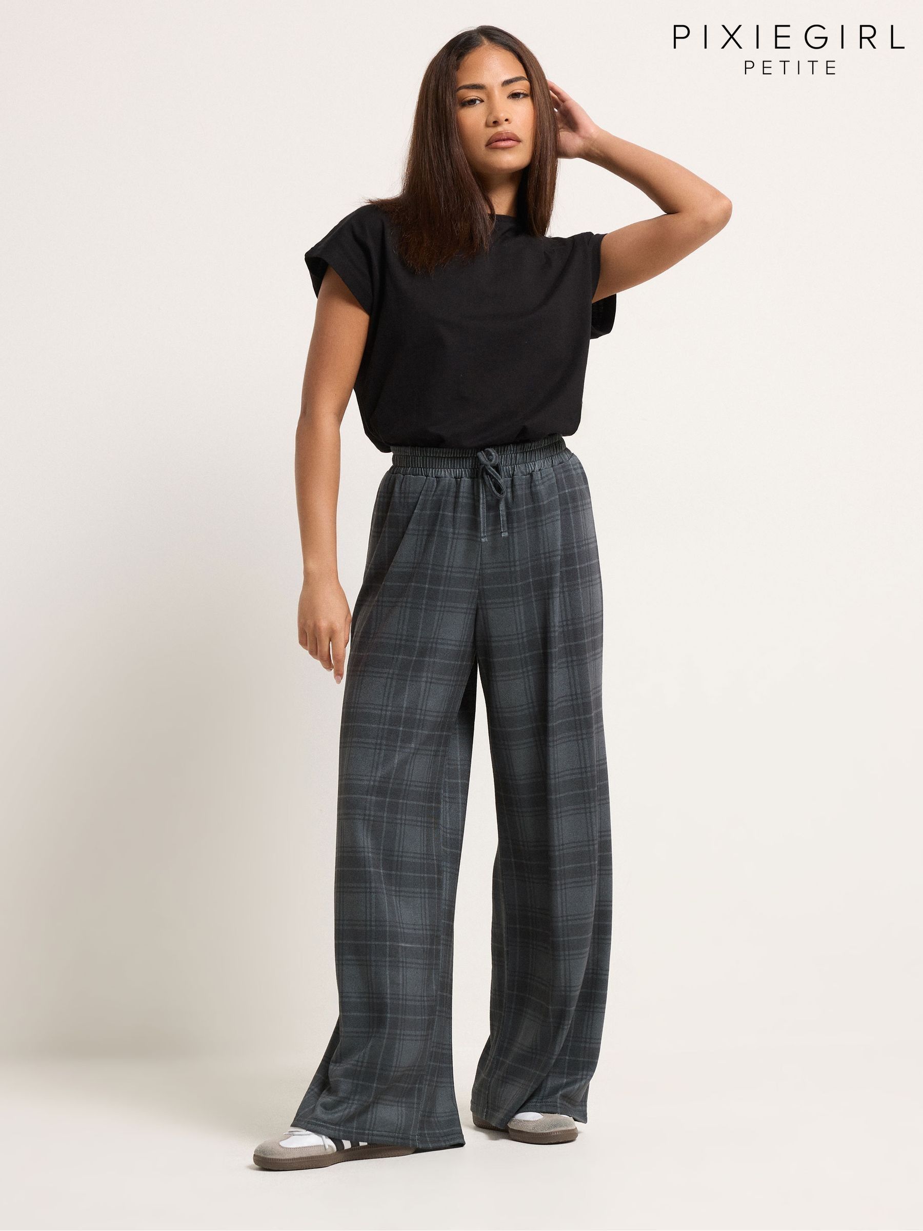 Women's Wide Leg Check Tartan Trousers | Next Oman