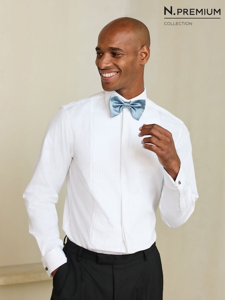 Белый/синий - Regular N. Premium Occasion Pleated Front Shirt With Bow Tie, Pocket Sqaure And Cufflinks Set