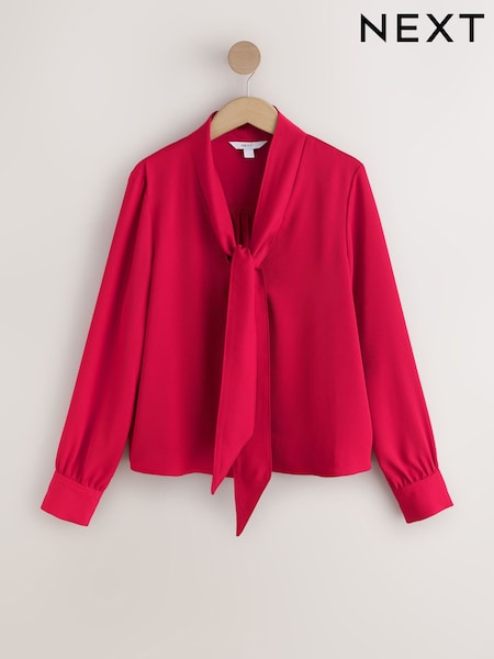 Κόκκινο - Overhead Tie Neck Long Sleeve Blouse