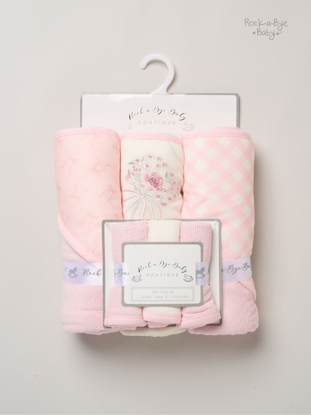 Pink - Rock-a-bye Baby Boutique Hooded Towels And Wash Cloth Set 3 Pack