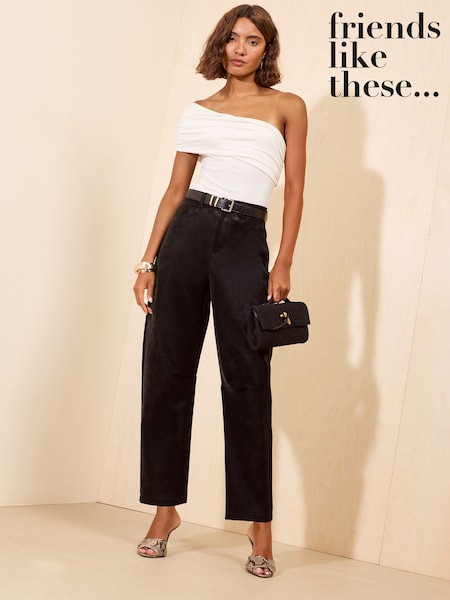 Black - Friends Like These Faux Leather Pu Barrel Leg Trousers