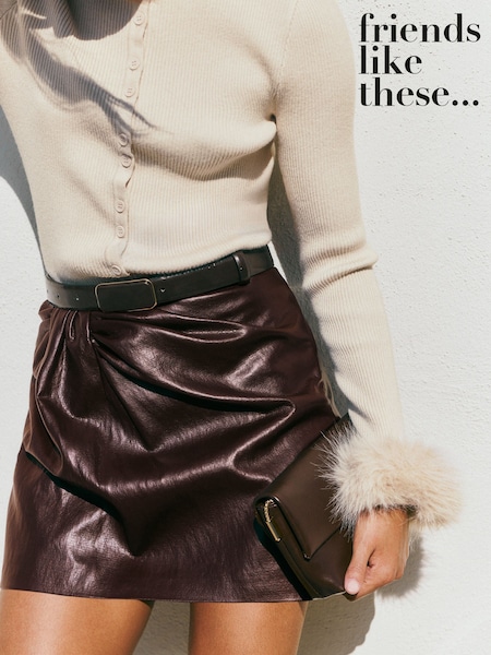 বারগান্ডি লাল - Friends Like These Crinkle Faux Leather Pu Manipulated Skort