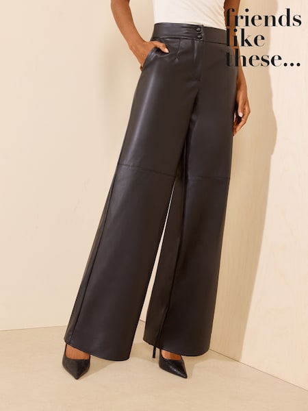 Black - Friends Like These Faux Leather Tailored Wide Leg Trousers
