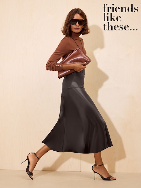 Schwarz - Friends Like These Asymmetric Faux Leather A-line Midi Skirt