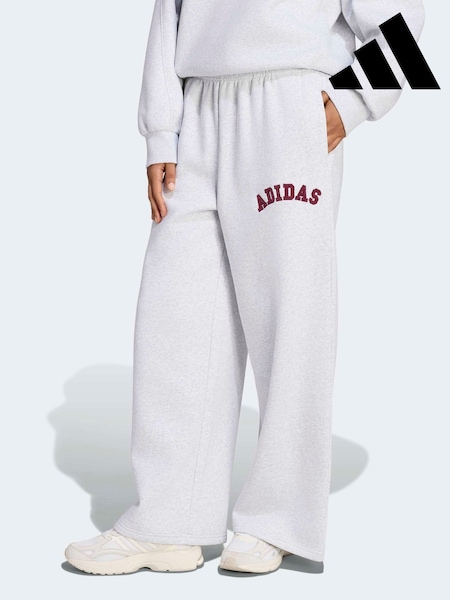 Grey - Adidas Fleece Wide Leg Joggers