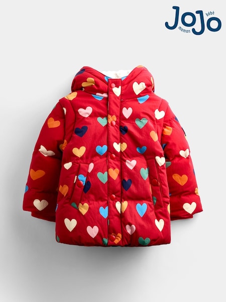 Red Heart - Jojo Maman Bébé Removable Sleeve Cosy Lined Puffer Coat