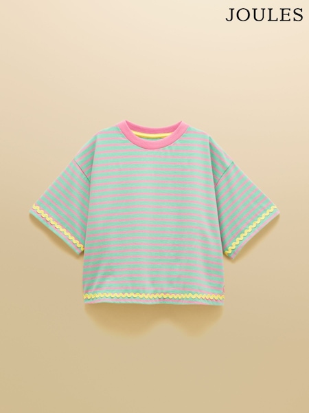 Aqua Blue - Joules Girls' Mila Short Sleeve Stripe Boxy T-shirt