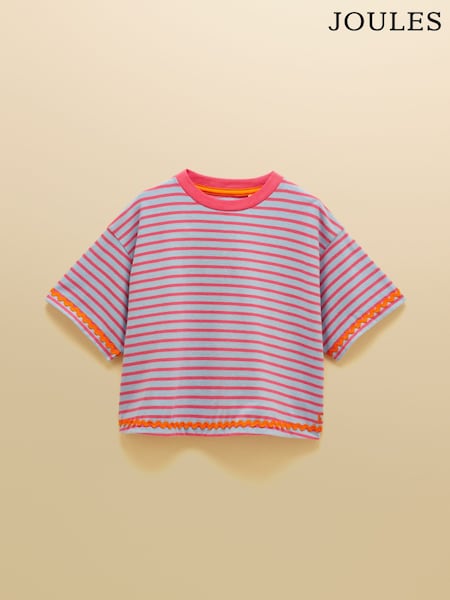 Blue - Joules Girls' Mila Short Sleeve Stripe Boxy T-shirt