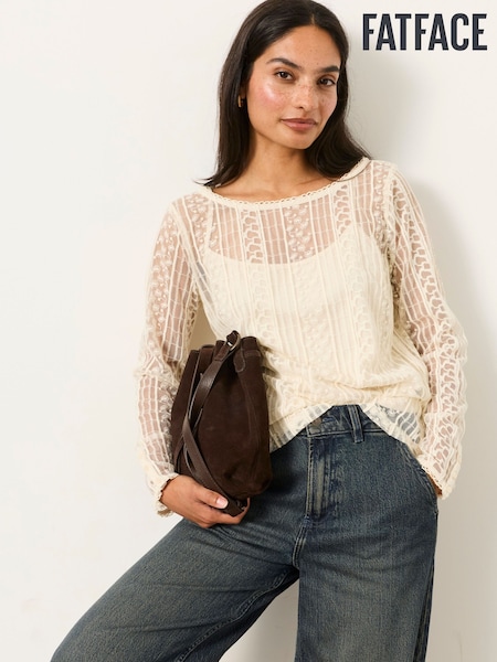 Ivory - Fatface Lace Top With Jersey Cami