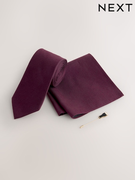 Rojo burdeos - Regular Tie Pocket Square And Lapel Pin Set