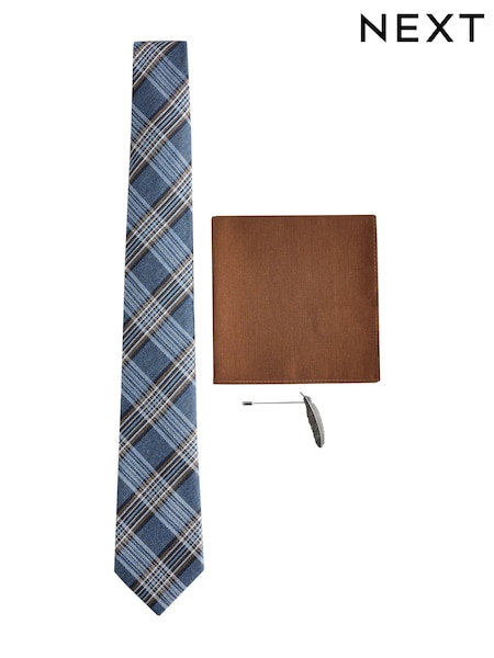Blue - Regular Tie Pocket And Square And Metal Pin Set