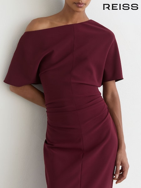 Berry Red - Reiss Connie Off-shoulder Ruched Midi Dress