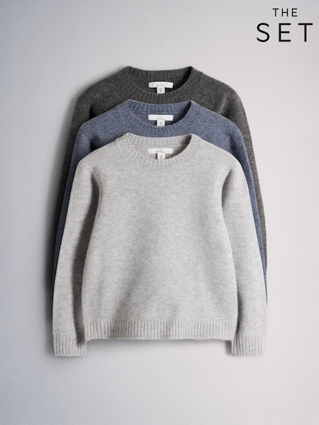 Dark Navy - The Set 3 Pack Soft Knit Crew Jumpers
