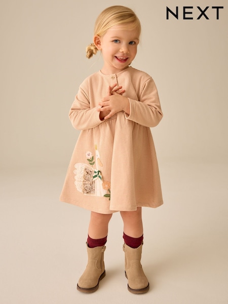 Ecru Emboidered Swan - Long Sleeve Dress (3mths-7yrs)