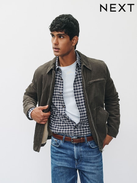 Grey - Regular Cord Borg Lined Worker Jacket