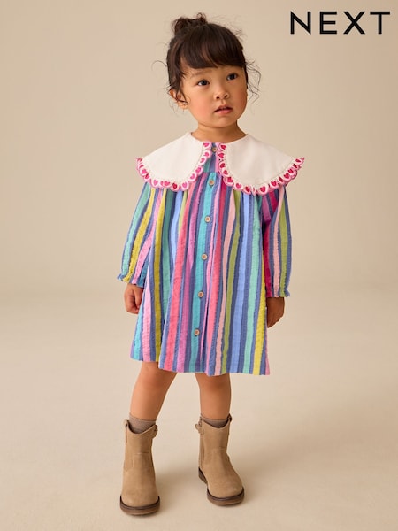 Rainbow Stripe - Long Sleeve Collar Dress (3mths-7yrs)