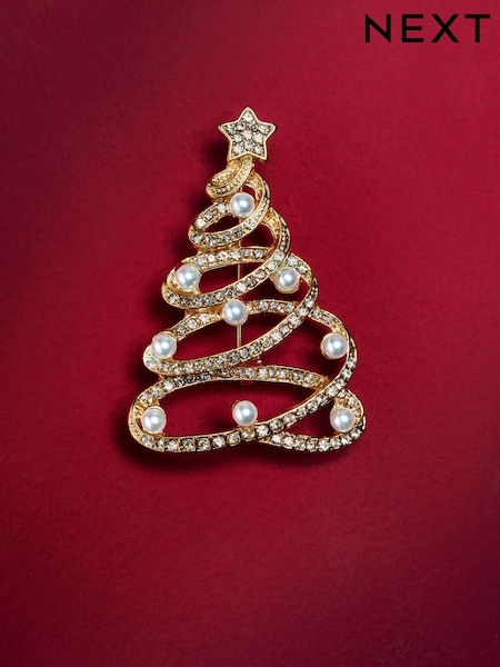 Gold Tone - Sparkle Christmas Tree Brooch