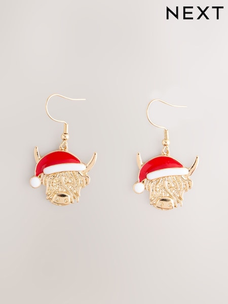 Brown - Christmas Hamish The Highland Cow Earrings