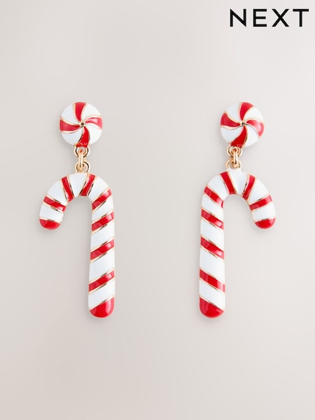Red - Christmas Candy Cane Earrings