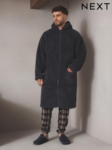 Γκρι σχιστόλιθου - Regular Zip Through Borg Dressing Gown