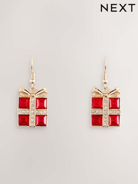 Red - Sparkle Christmas Present Earrings