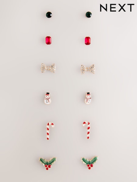Gold Tone - Christmas Stud Earrings 6 Pack