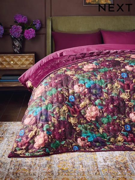 Floral Reversible Velvet Bedspread