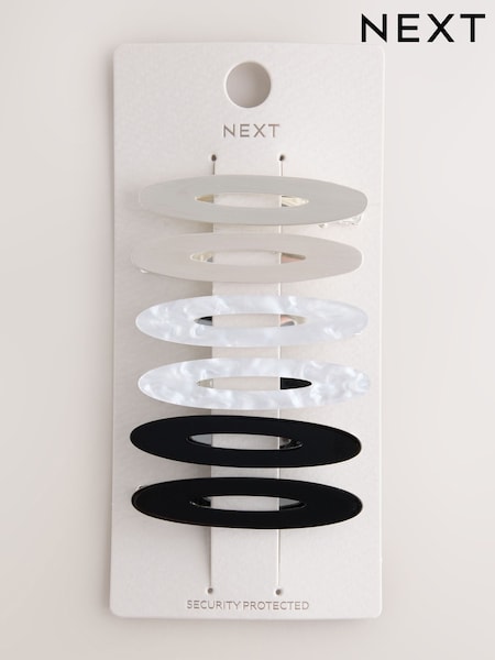 Silver Tone/Black - Hair Slides 6 Pack