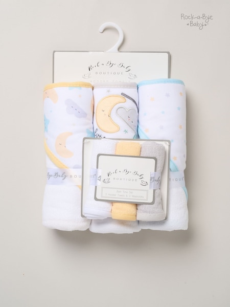 White - Rock-a-bye Baby Boutique Hooded Towels And Wash Cloth Set 3 Pack