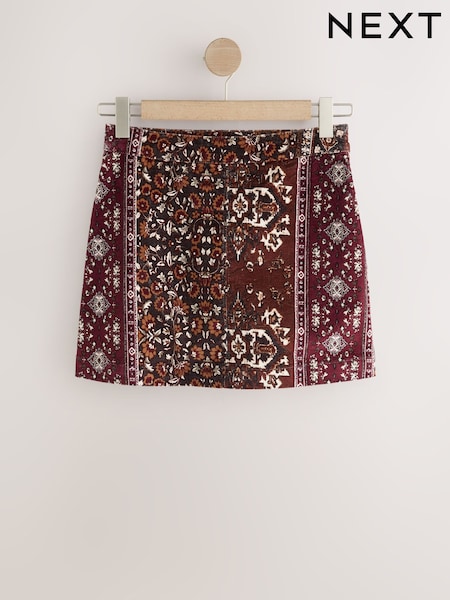 Red/Brown - Tapestry Denim Mini Skirt