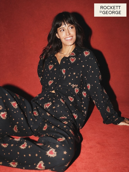 أسود Milagro طباعة قلوب - Rockett St George Button-through Pyjamas Set