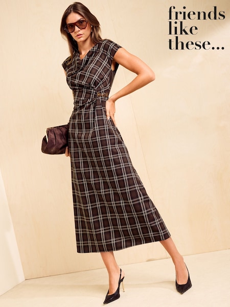 Chocolate Brown - Friends Like These Drape Tailored Midi Dress